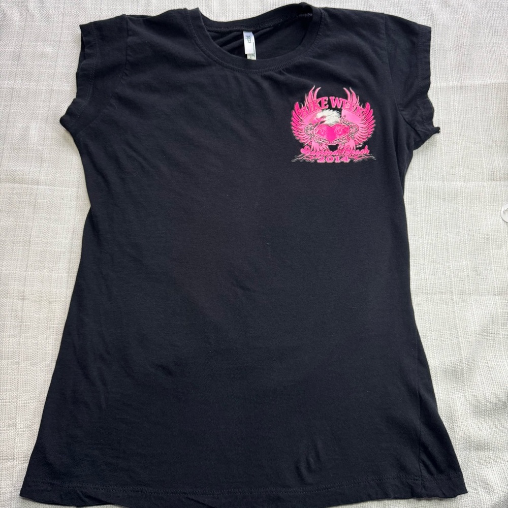 Daytona Bike Week 2014 Women's shirt top size medium Black Pink Eagle Exist Tee